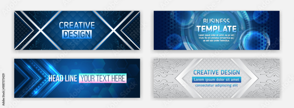 Poster modern banner design with technology element. data protection, internet communication, science, big 