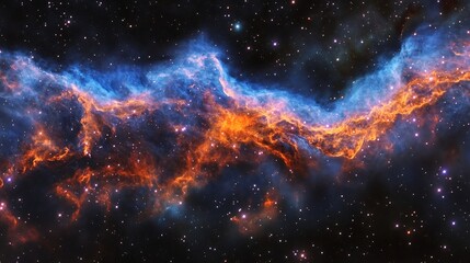 Fototapeta premium Dramatic Wide Angle View of Colorful Glowing Nebula and Galaxies in Vast Cosmic Space