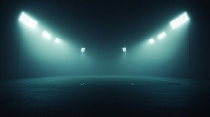 Illuminated Football Field in Dark Stadium Background