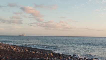 Sky, clouds, orange, yellow, blue, nature, outdoor, outside, island, beach, coastline, coast, landscape, rock, mountain, cliff, relax, peace, paradise, madeira island, island, tree