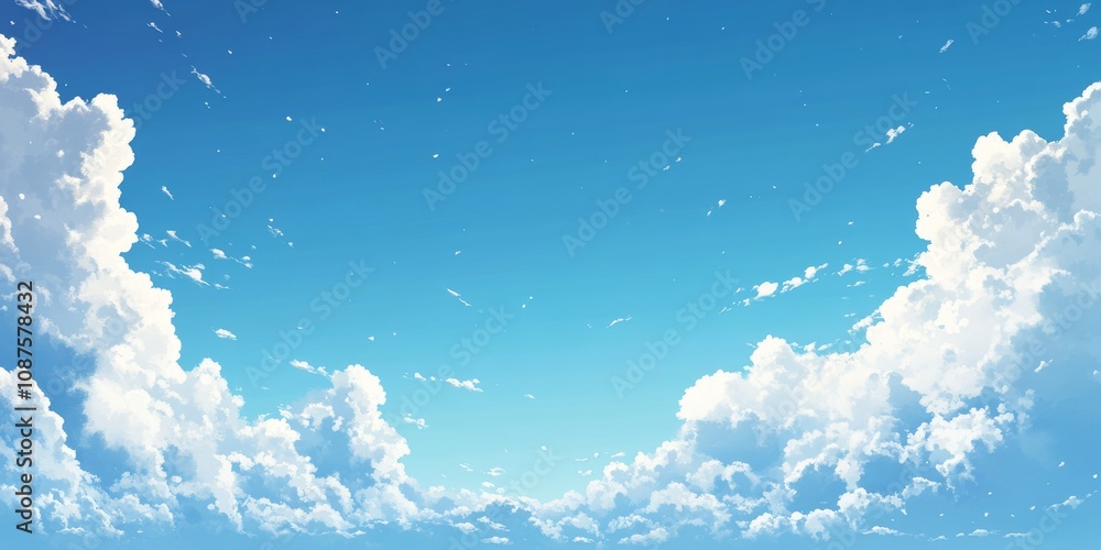 Wall mural panoramic view featuring a blue sky background adorned with tiny clouds, creating a serene and tranq