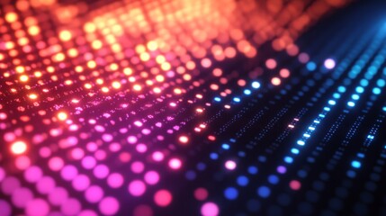 Abstract background with glowing particles, vibrant color gradients, and bokeh effect.