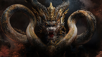 Fototapeta premium The Naga Art, wallpaper, the large snake with a crest, a symbol of greatness and prosperity.