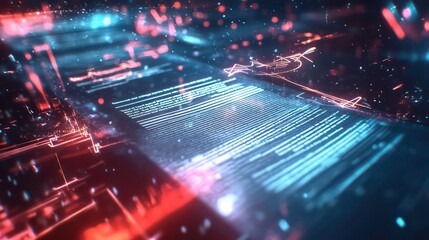 A 3D visualization of a legal contract being signed, with the text floating and digital signatures being applied in a dynamic, interactive space