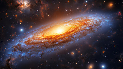 A stunning view of a spiral galaxy glowing with bright colors and surrounded by countless stars in deep space at night. Generative AI