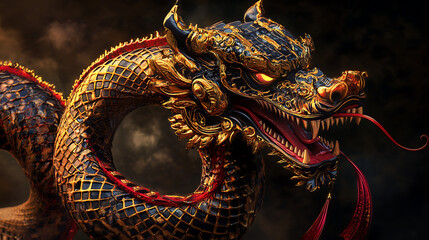 Fototapeta premium The Naga Art, wallpaper, the large snake with a crest, a symbol of greatness and prosperity.
