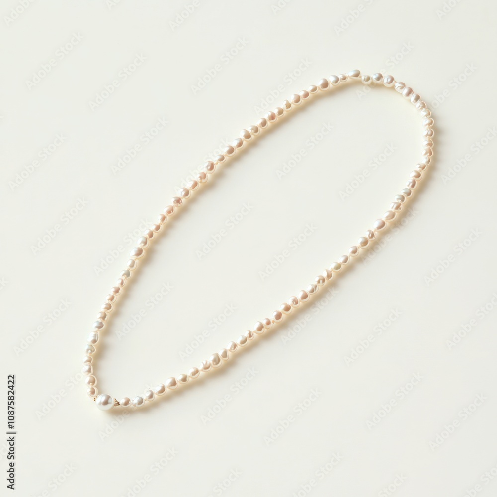 Poster a simple strand of pearls displayed on a light background.