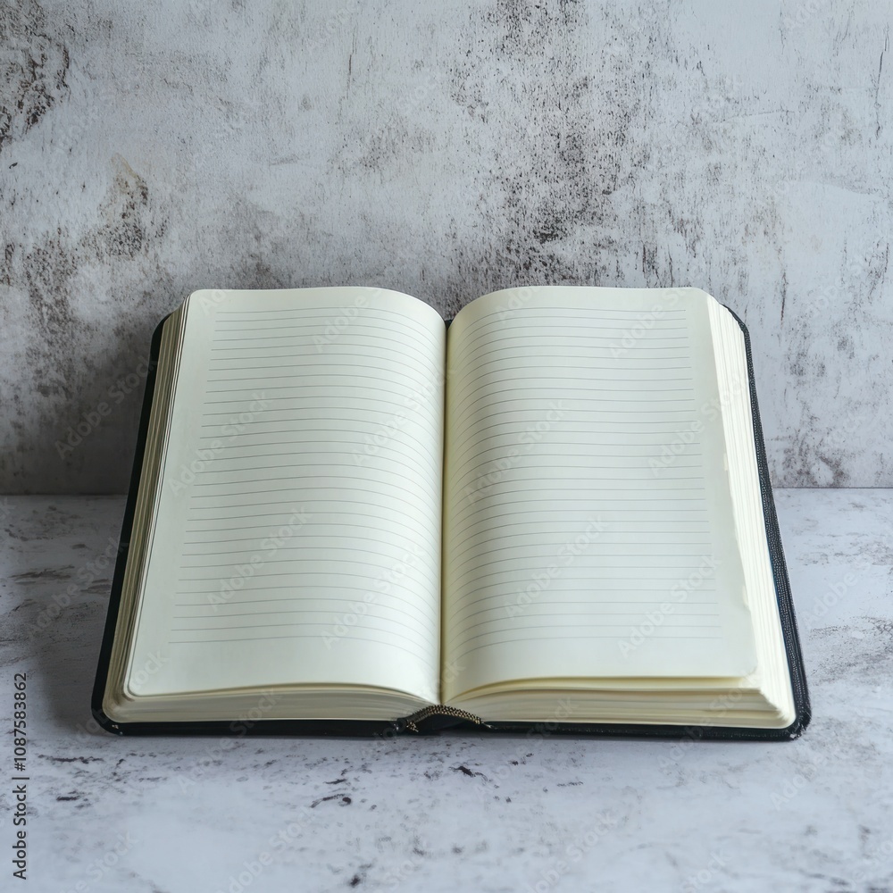 Poster an open notebook with blank pages, ready for writing or drawing.