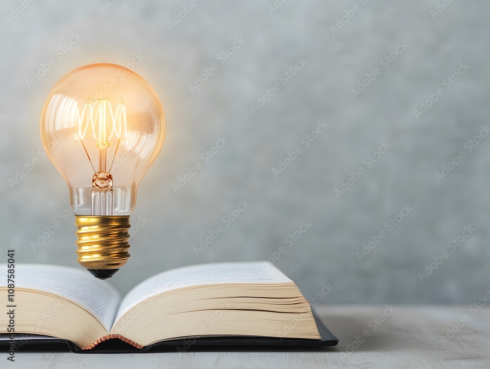 Poster Lightbulb Above Open Book Conceptual Image