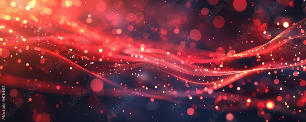 Aufkleber red glowing particles and waves on a dark background with a bokeh effect