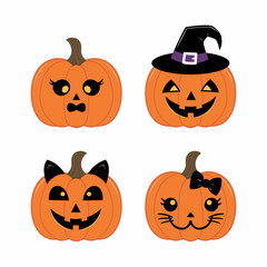 Orange halloween pumpkin vector image collection