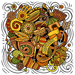 Africa hand-drawn cartoon doodles illustration. Funny travel design.