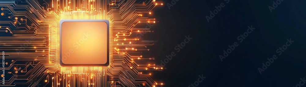 Poster biometric sensor patch concept. a glowing microchip surrounded by vibrant circuit lines, symbolizing