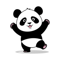 A cheerful black and white panda illustration on a white background