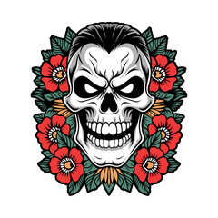 A skull with flowers around it