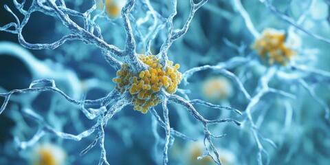 Alzheimer s disease involves the pathological phosphorylation of Tau proteins, leading to disintegration of microtubules in an axon and aggregation of Tau proteins, impacting neuronal function.