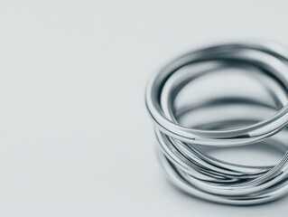 Fototapeta premium A stack of shiny metallic rings arranged on a light background.