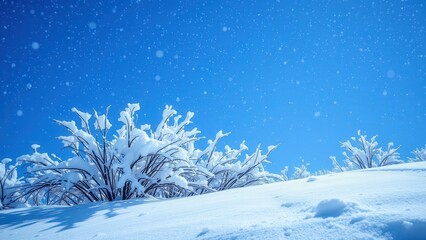 Serene Winter Landscape: Snowy Hills Under Clear Blue Sky, Perfect for Holiday Greetings and Wall Art