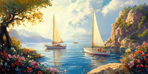 Sailboats_anchored_peacefully_in_a_bay_showcase_the_beauty_of_marine_life_These_sailboats_create_a_picturesque_scene_highlighting_the_charm_and_tranquility_found_among_sailboats_at_rest