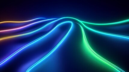 Naklejka premium Abstract colorful neon light waves flowing on dark background.