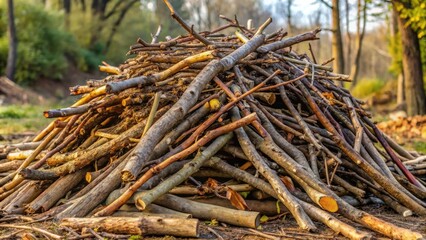 A pile of dry branches, ready to be used for a bonfire, collected in the forest, showing the beauty of nature's bounty