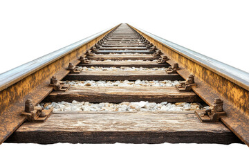 Train tracks stretch into the distance  white backdrop of chaos