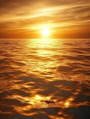 Obraz premium The sun sets over the ocean, casting a golden glow on the waves and illuminating the sky with warm hues. Generative AI