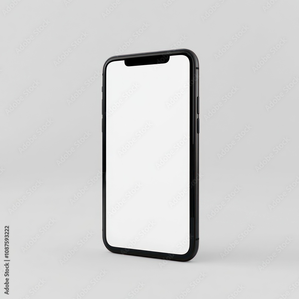Aufkleber a blank smartphone displayed at an angle, showcasing its sleek design and empty screen.