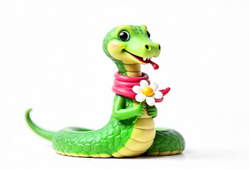 Fototapeta premium Illustration of a cartoon green lizard with a flower