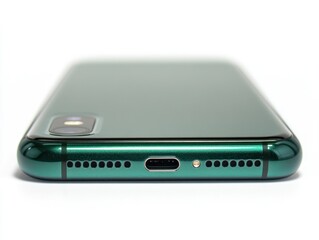 A close-up view of a smartphone's back and charging port.