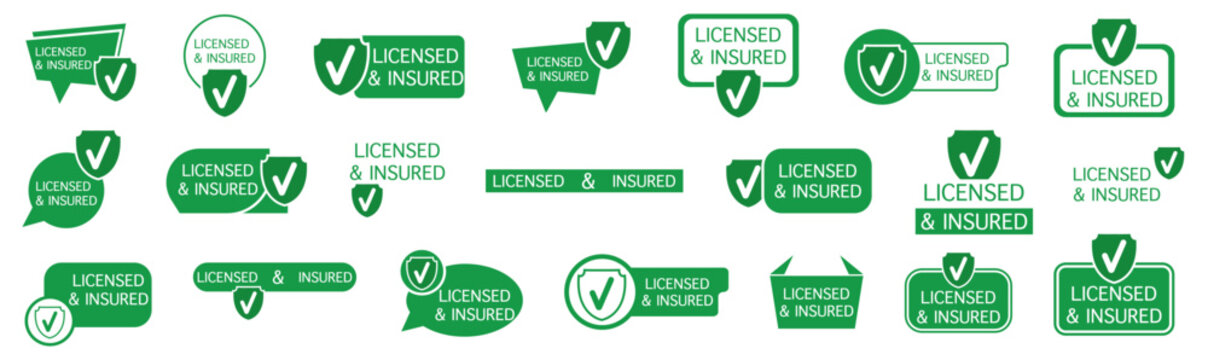 Set of green licensed and insured label