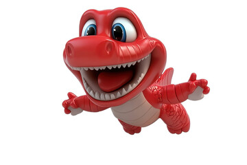 Cheerful dragon cartoon mascot flying through a bright sky in a fantasy world