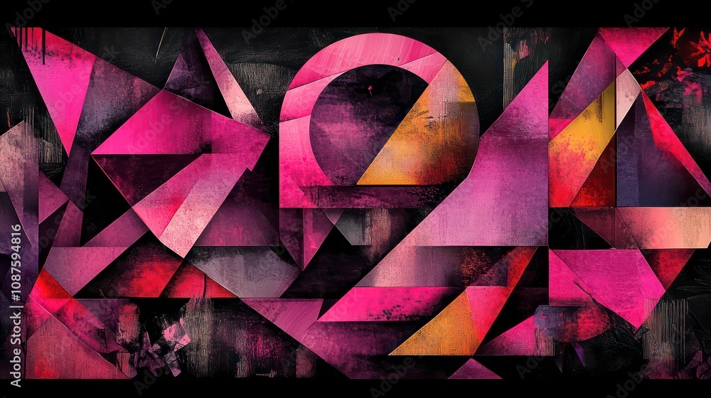 Poster viva magenta abstract art with geometric shapes, illustrated in a scene where geometric shapes in va