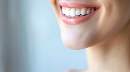 Obraz premium A smiling woman's mouth with bright, white, healthy teeth, Generative Ai.