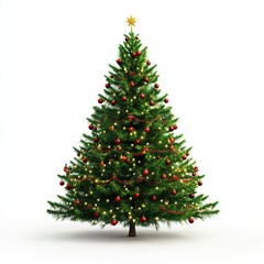 Fototapeta premium Christmas Tree Decorated on White Background, Festive Holiday Decoration.AI Generation
