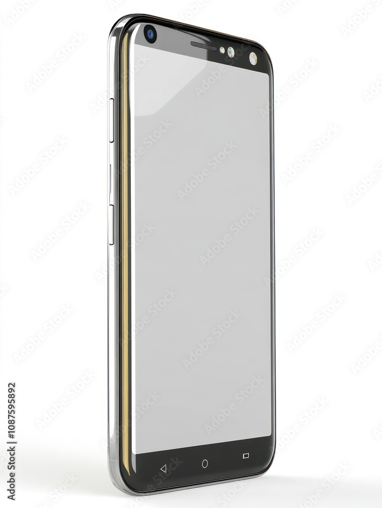 Poster a modern smartphone with a sleek design, featuring a large screen and minimal buttons.
