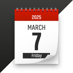 Date 7 March 2025 year realistic calendar day page design