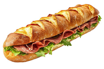 Freshly made sandwich with layers of meat and greens n isolated 