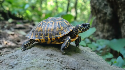 Obraz premium Turtle crawling slowly up a hill, determination in every step as it climbs toward higher ground