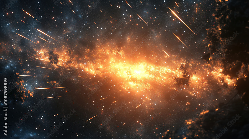 Poster A vibrant explosion of colors and light in deep space showcasing a cosmic event with glowing particles and stellar formations. Generative AI