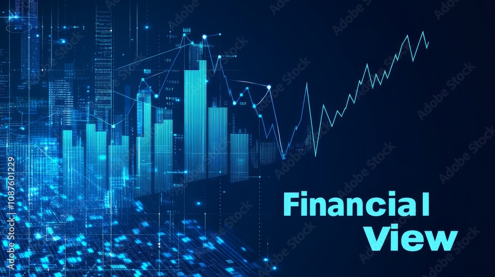 Poster abstract financial data visualization with rising graph showing economic growth and progress.