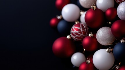 A bunch of red and white Christmas ornaments are piled on top of each other