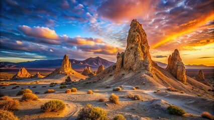Naklejka premium Mojave Desert Tufa Spire - Dramatic Limestone Formation
