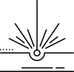 Laser etching production industry line icon. CNC etching metalwork industry linear pictogram, steel marking manufacture equipment or laser cutting production technology thin line vector sign or symbol