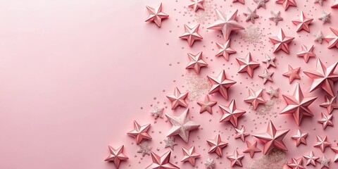 A delicate arrangement of pink and silver stars on a pink background, creating a visually stunning and festive composition.