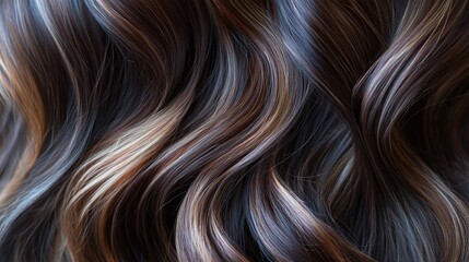 Naklejka premium Soft Waves and Caramel Highlights in Shiny Brown Hair for a Glamorous Look