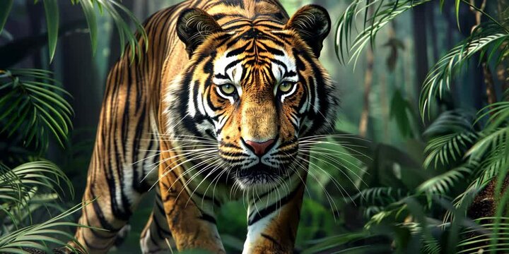 Elegant tiger prowling through the jungle, 4K Video