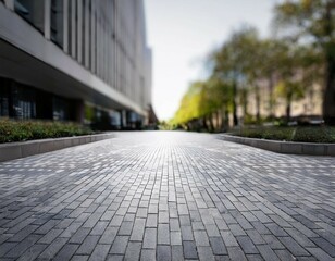 Fototapeta premium sidewalk paved with gray tiles in perspective photo with selective focus