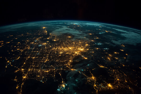America at night city electric lights earth aerial view - Powered by Adobe