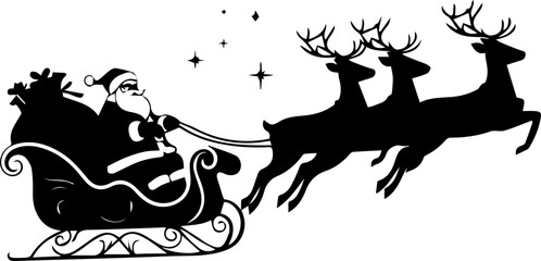 Classic Santa Claus and Reindeer Silhouette Illustration for Christmas